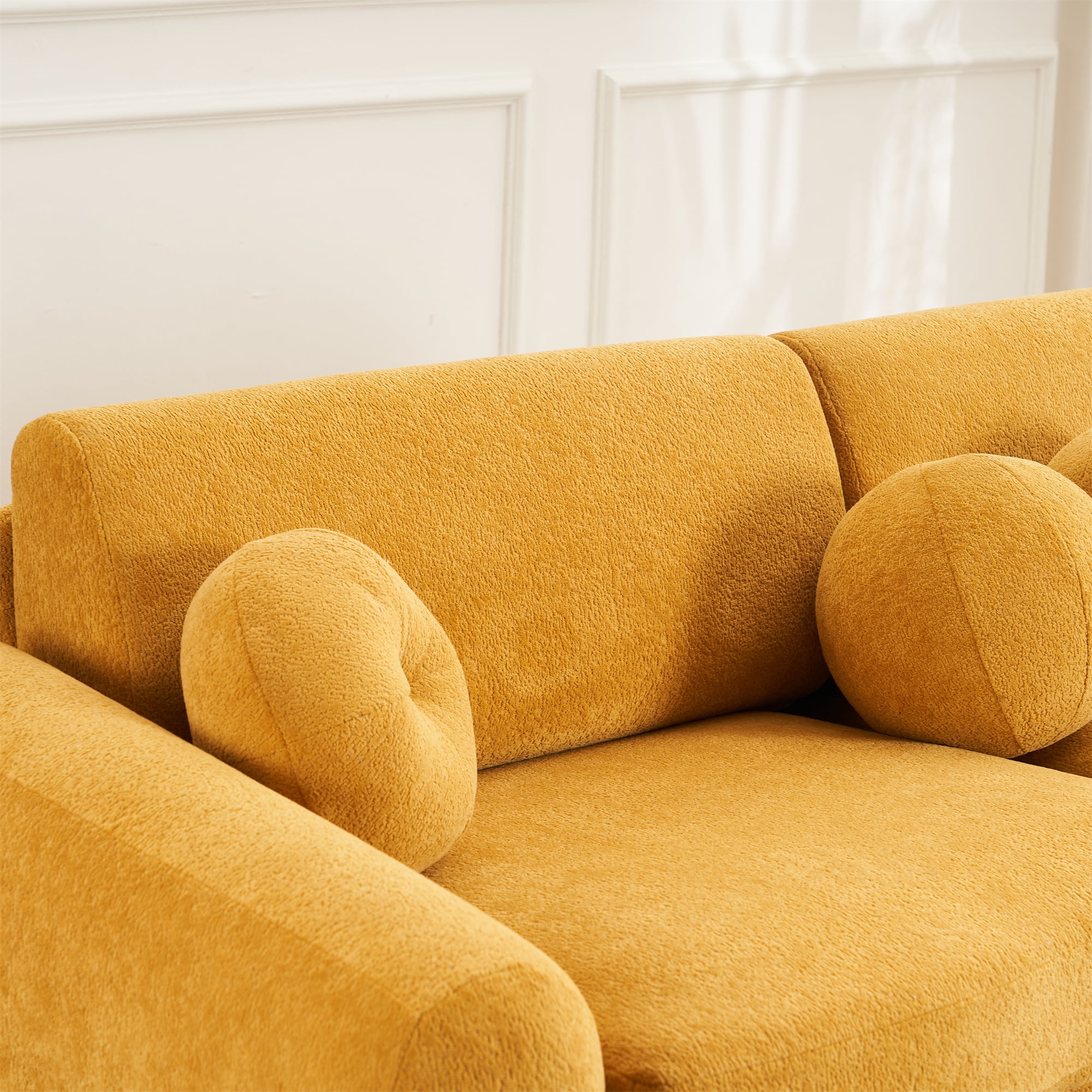 Aukfa 85" Modern Comfy Sofa, Upholstered Deep Seat Couch for Living Room, 5 Pillows, Chenille, Yellow