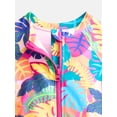 thumbnail image 2 of Wonder Nation Girls Zip Rash Guard Swimsuit with Short Sleeves, Sizes 4-16, 2 of 3