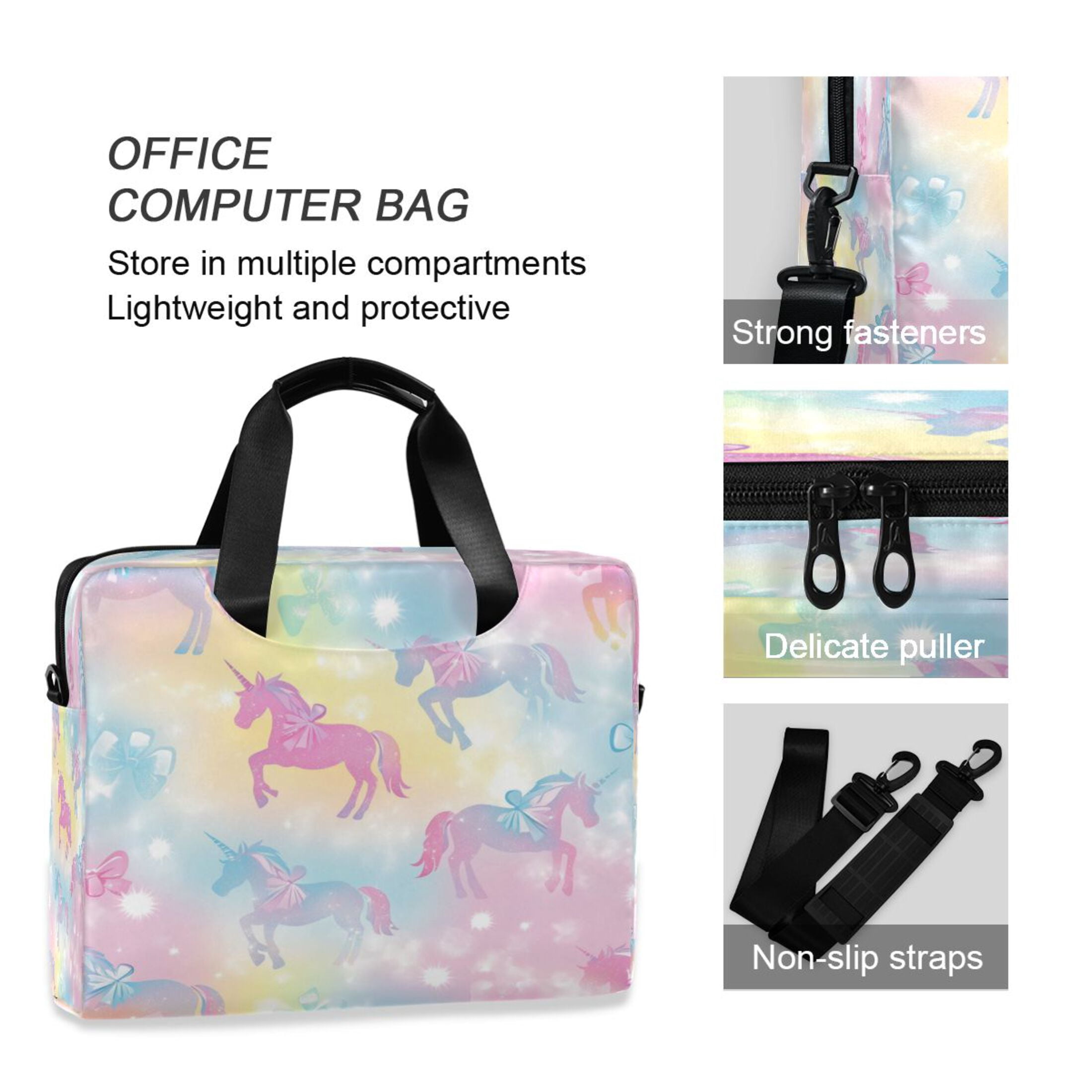 16" Laptop Tote Bag Laptop Sleeve Case Computer Briefcase for Work & Travel Pastel Unicorns and Bows