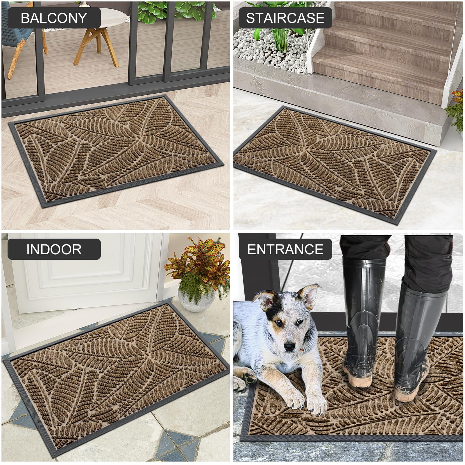 Buganda Waterproof Doormat, Non Slip Absorbent Rubber Door Mat for Outdoor and Indoor, Low Profile Dirt Trapper Front Door Rug, 48"x32",Brown