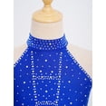 thumbnail image 5 of SiiRoh Kids Girls Sparkly 2 Piece Dance Outfit Halter Latin Jazz Dance Crop Top and Feather Briefs Fringe Skirt Royal Blue 14, 5 of 7