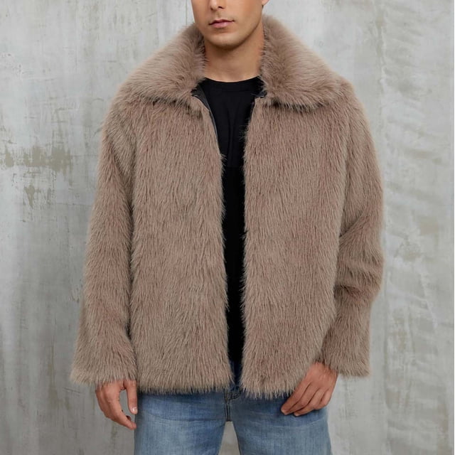 Ceisia Luxurious Warm Men's Loose Fit Turn-Down Collar Faux Fur Jacket Gift