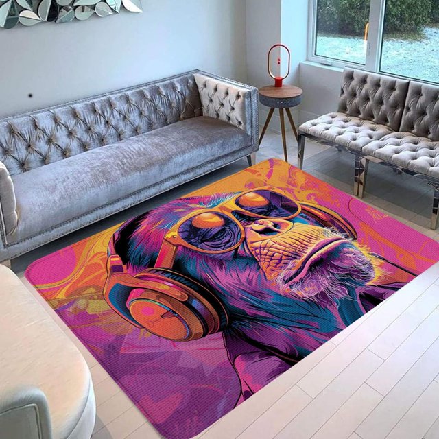 Monkey Rug & Home Decor-Cool Gorilla Black Area Rugs-Animal Monkey Rug Carpet Durable & Non-Slip Modern Rugs for Living Room Bedroom Man Cave Decorative-O67YY