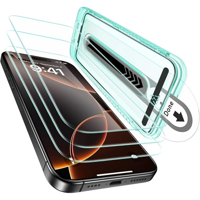 Protector de Pantalla para iPhone 16 Pro Max, Cristal Vidrio Templado con Marco de Instalación, 6.9 Pulgadas, HD Transparente, 3 Unidades