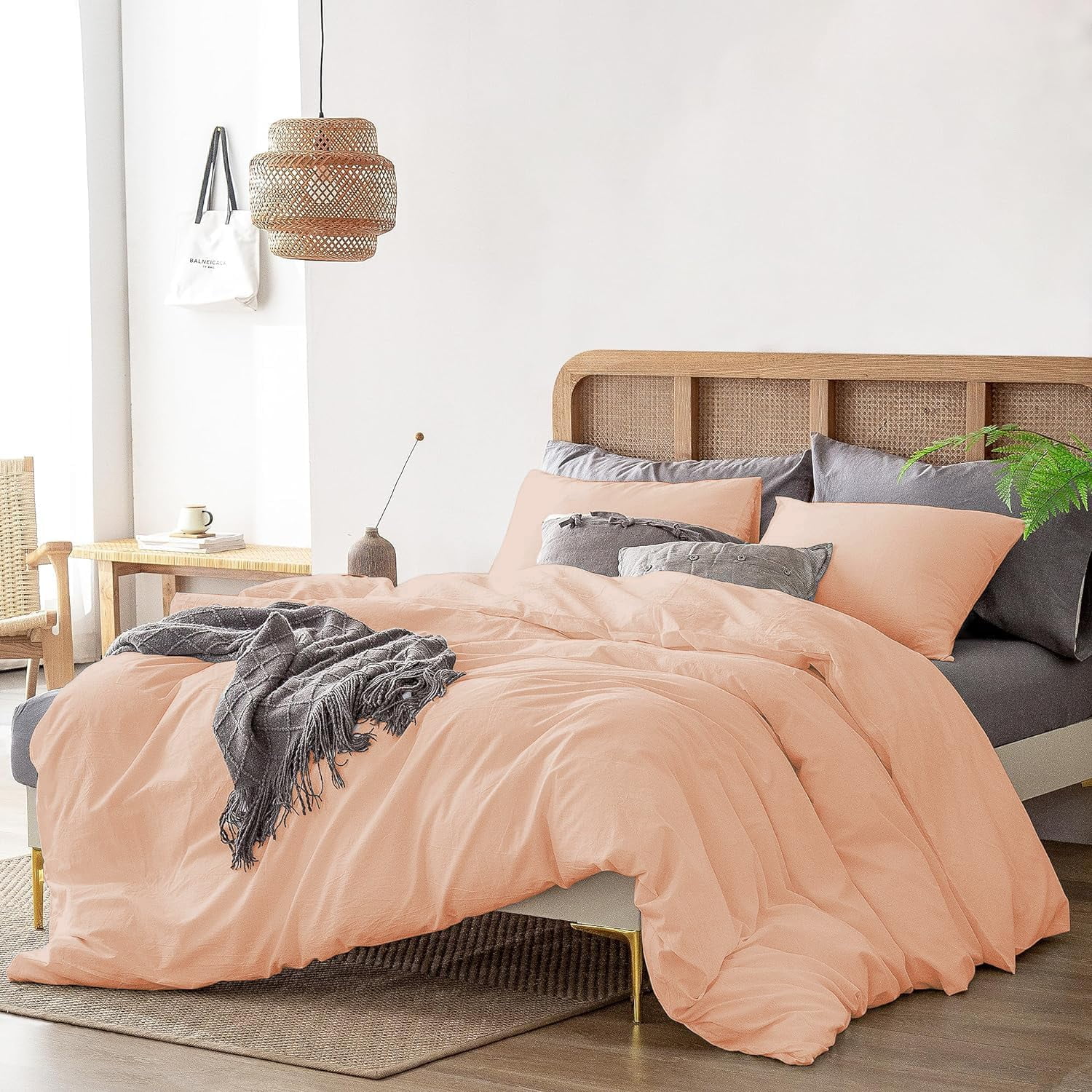 3 Piece Duvet Cover Set Luxury 800 Thread Count 100% Egyptian Cotton Eastern King (118"x110") Inch Duvet Cover with Zipper Closure & Corner Ties - Blush Solid