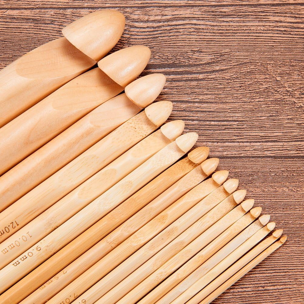 57PCS Crochet Tools - 19PCS Bamboo Crochet Hooks Set with 38pcs Knitting Accessories Ideal