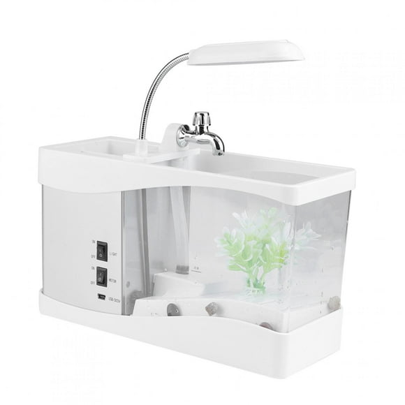 Fdit Aquarium Multifonction, Mini Aquarium Multifonction Rechargeable par USB avec Fonction Horloge et Lumière DEL, Aquarium