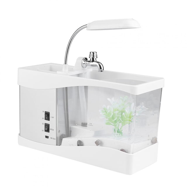 Fdit Multifunctional Fish Tank,Multifunctional USB Rechargeable Mini Fish Tank Aquarium with Clock Function LED Light,Fish Tank