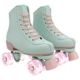 thumbnail image 3 of LIXI Girls' Roller Skates, Colorful High-Top Double Row Leather Quad Skates in Attractive Green & Pink,Youth 4, 3 of 9