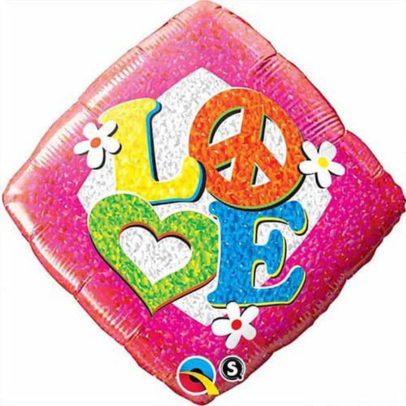 LOONBALLOON 1960s Balloons, 18″ GROOVY LOVE AND PEACE SQUARE
