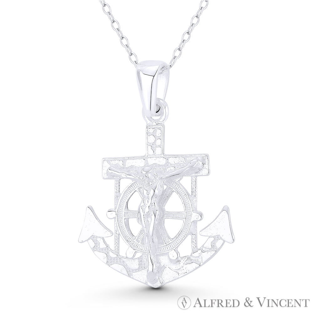 Solid Helm With Anchor .925 Sterling Silver Pendant Necklace