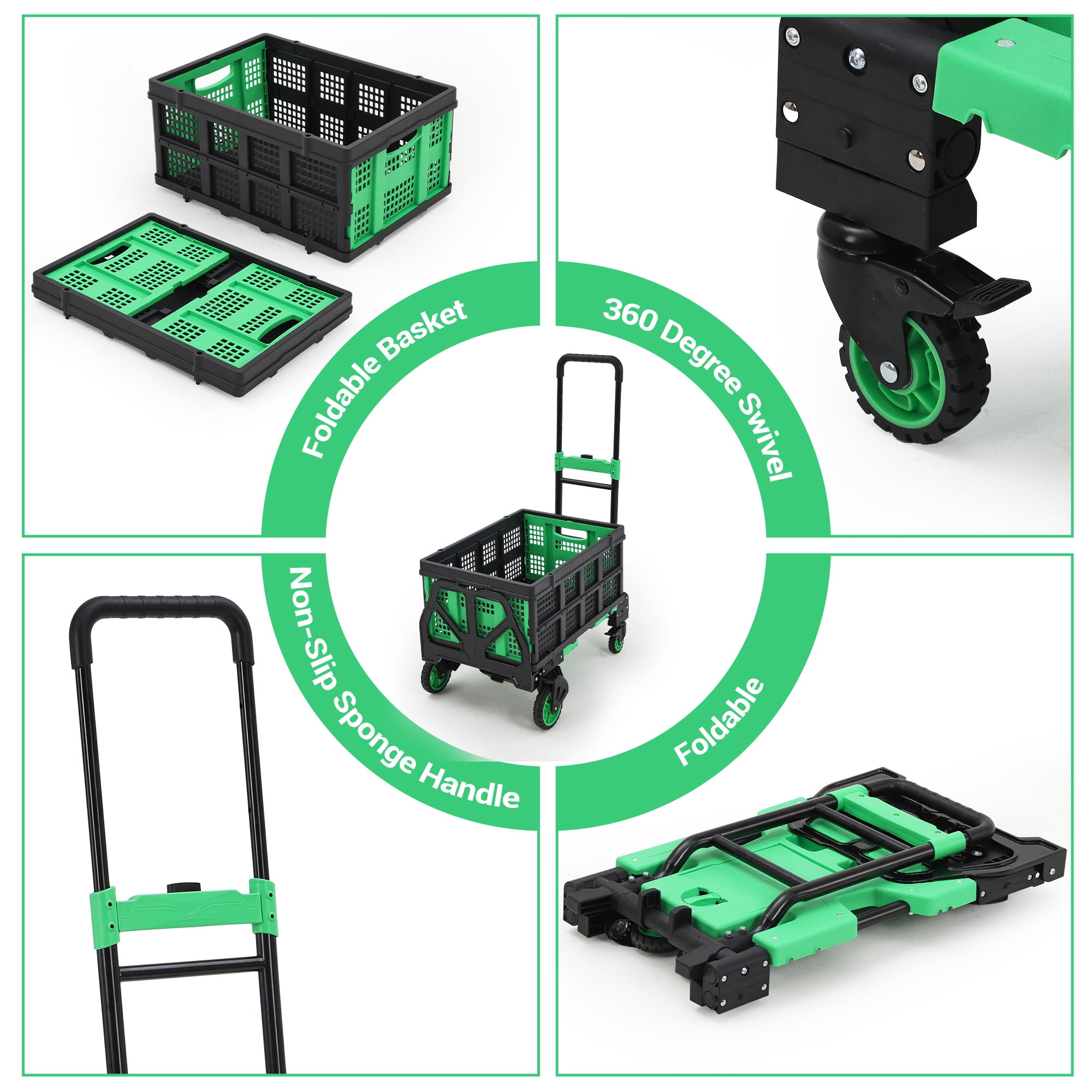Garvee Folding Hand Truck Dolly with Folding Basket, Collapsible Carts with 4 Wheels, 330Lb for Moving, Shopping