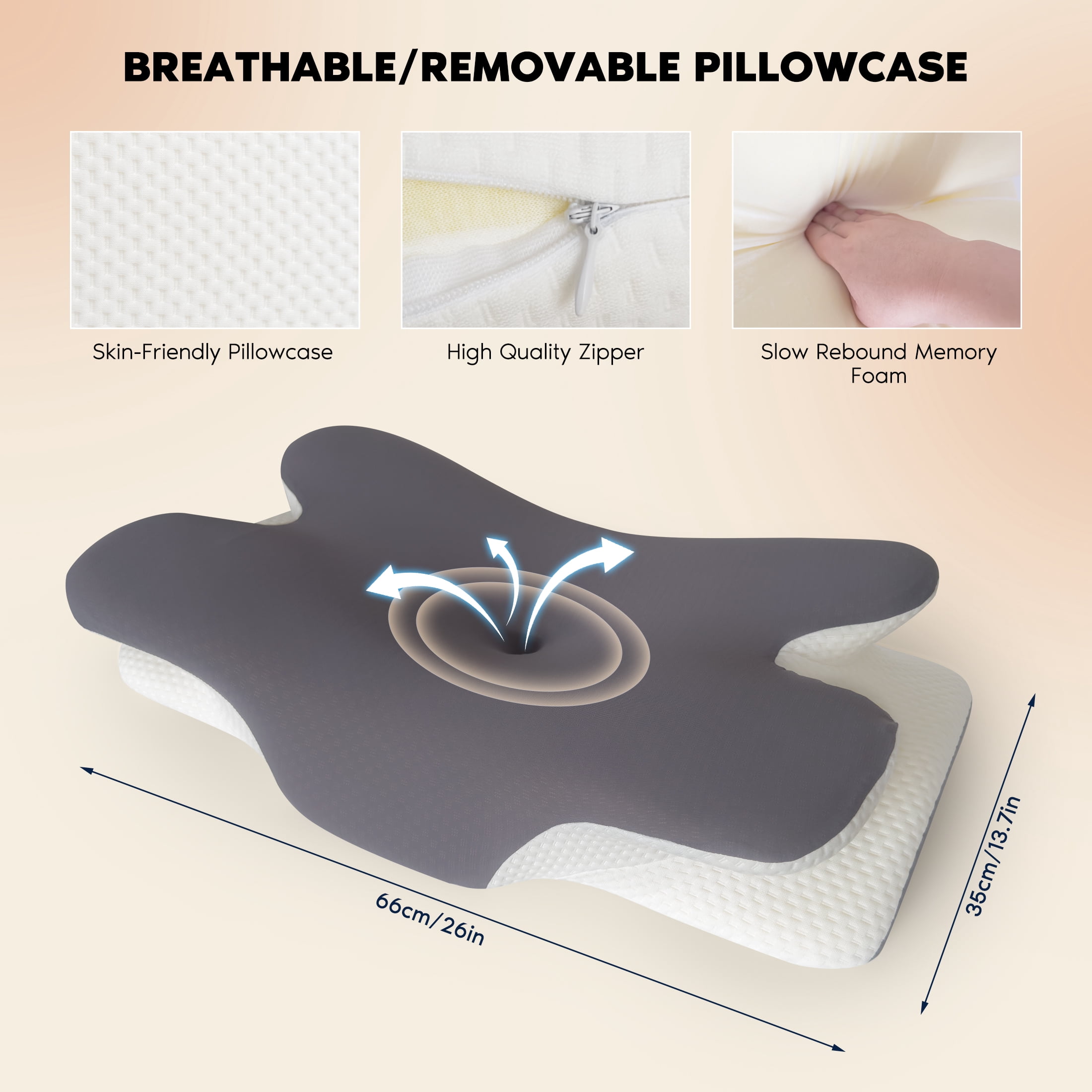 HIJOB Memory Foam Ergonomic Cervical Neck Support Bed Pillows for Side Back Stomach Sleeper Sleeping