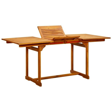 Anself Garden Table Acacia Wood Extendable Tabletop with Umbrella Hole Outdoor Dining Table for Patio  Deck Terrace (47.2-66.9) x 31.5 x 29.5 Inches (L x W x H)