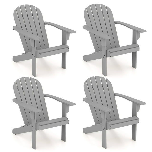 Gymax 4PCS Patio Adirondack Chair w/ Inclined Seat High Backrest & Wide Armrests Gray