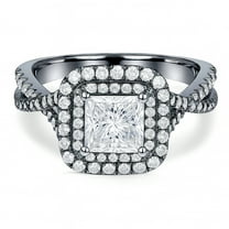 JeenMata 1 Carat Princess Cut Moissanite Engagement Ring - Bridal Set - Double Halo Ring - Cluster Ring - 18k Black Gold Plated for Women