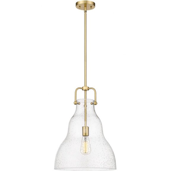 494-1S-SG-G594-14 Innovations Lighting Haverhill - 1 Light Pendant In Industrial Style-19 Inches Tall and 14 Inches Wide-Satin Gold Finish-Seedy Glass