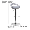 thumbnail image 2 of Contemporary Silver Plastic Adjustable Height Barstool with Rounded Cutout Back and Chrome Base, 2 of 9