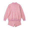 thumbnail image 5 of VOUZZA Womens Mock Neck Sweatshirt Striped 2 Piece Matching Set Long Sleeve Drop Shoulder Top And Shorts Ribbed Trim Relaxed Lounge Outfit, 5 of 6