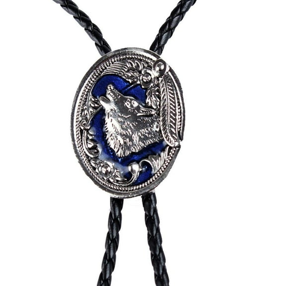 Men' Western Cowboy Wolf Pattern Bolo Tie Bola Pendant Necklace