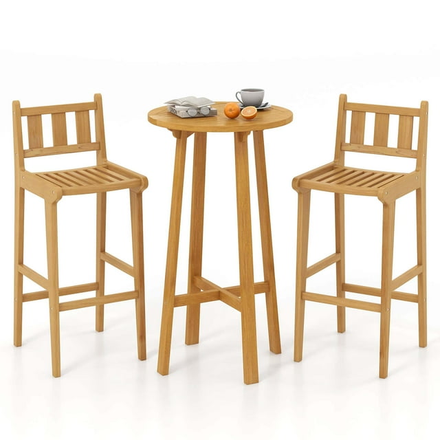 Costway Ensemble de Bar de Patio 3 Pcs Table de Cocktail Ronde avec 2 Tabourets de Bar Sans Accoudoirs
