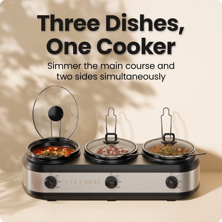 Chefman Triple Slow Cooker & Buffet Server, 7.5 Quart photo 2