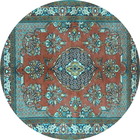 Ahgly Company Indoor Round Medallion Light Blue Traditional Area Rugs, 5' Round