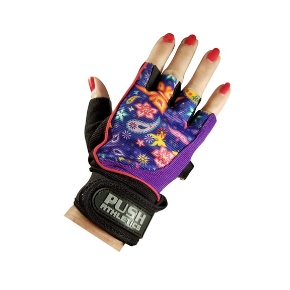 PUSH Athletic Women's Workout Gloves (Flower Power, X-Large)