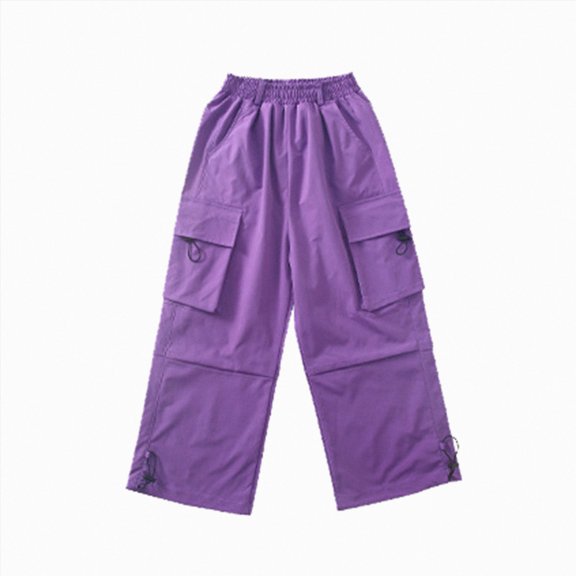 Gubotare Girls Parachute Joggers Girls High Waist Parachute Cargo Pants Drawstring Loose Joggers Y2K Streetwear Casual Aesthetic Pants Size 12-14 (Purple,12-14 Years)