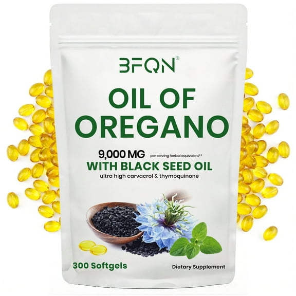 Organic Oregano & Black Seed Oil Capsules, 9000mg per Serving, 360 Softgels, High-Potency Carvacrol & Thymoquinone, Non-GMO, Gluten Free, Immune Support Formula - [Your Brand Name], Unisex