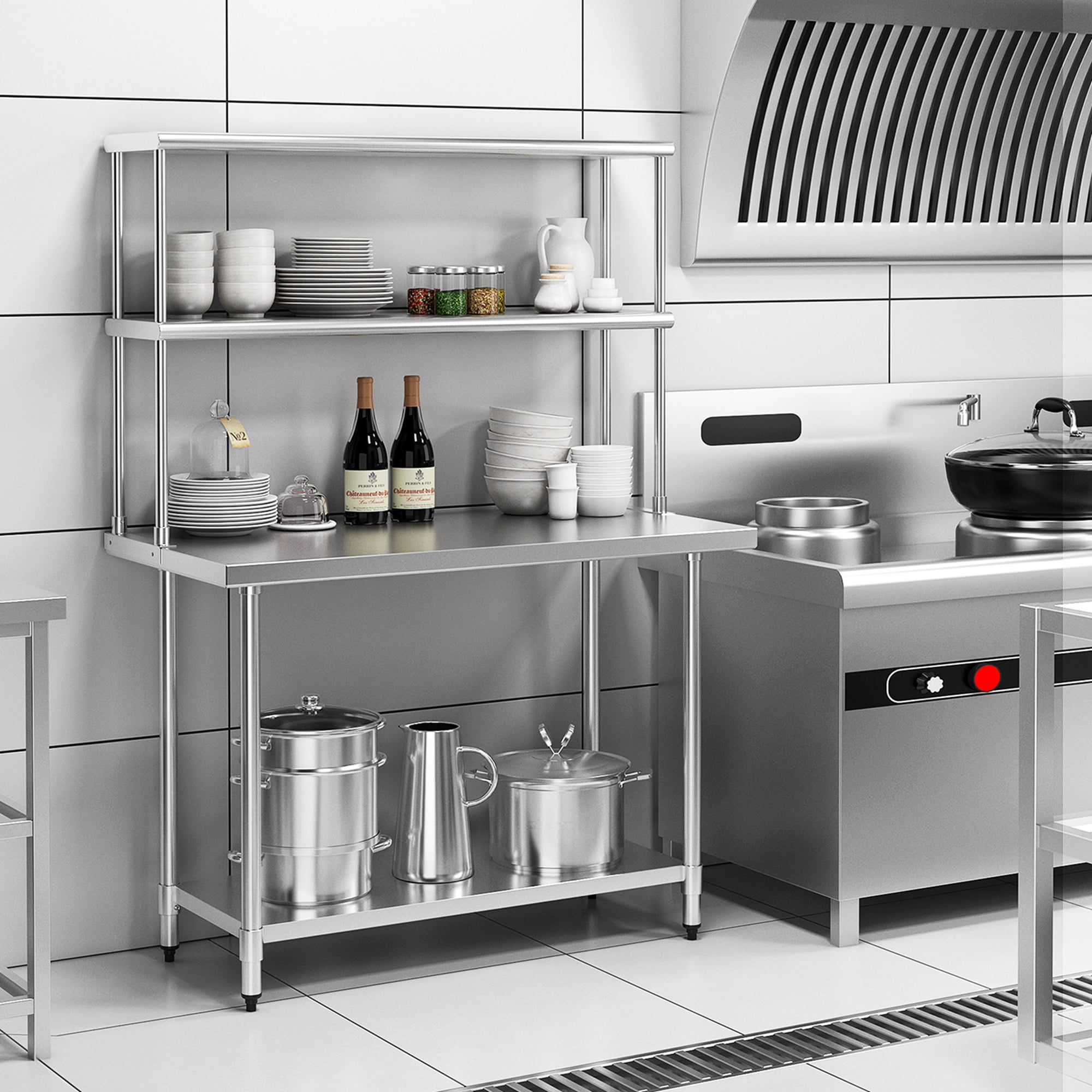 Table De Travail Inox 76x60cm - Table De Cuisine Réglable Avec Étagère | Charge 300kg | Pour Restaurant, Bar