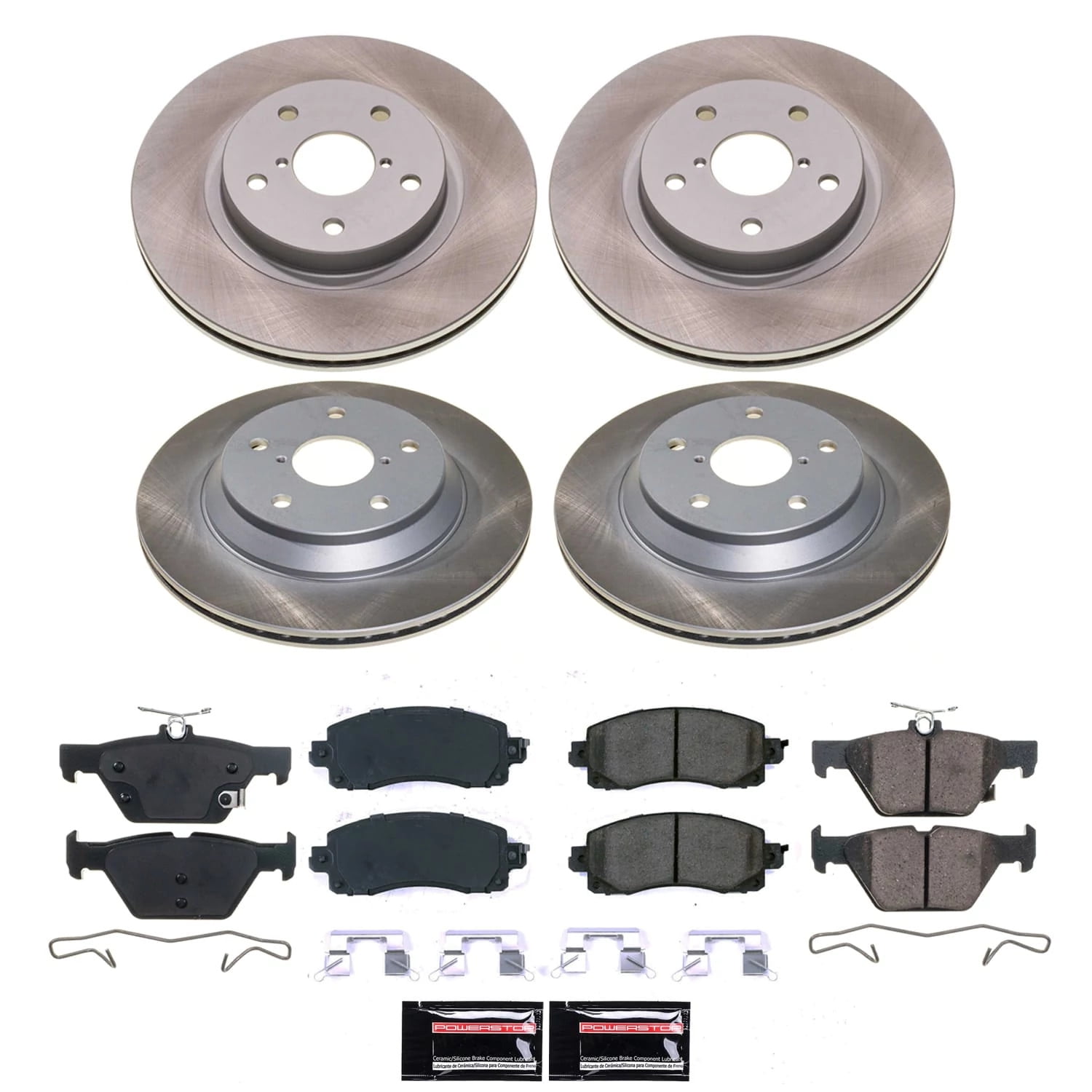 PowerStop Front and Rear Semi-Coated Rotor and Low-Dust Ceramic Brake Pad Kit SC8520
