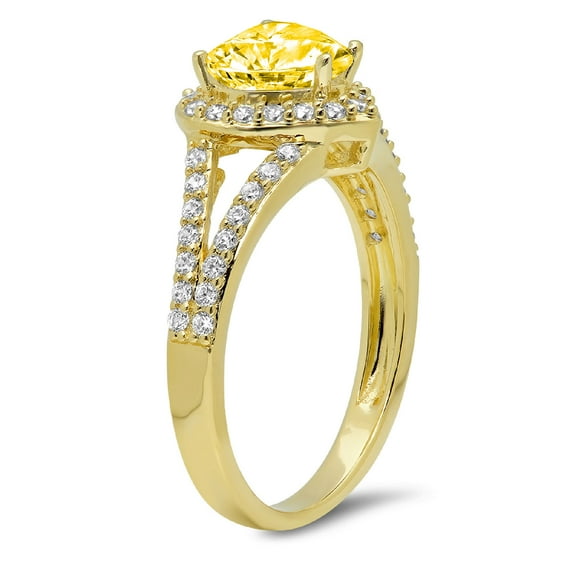 1.49 ct Heart Cut Simulated Yellow Diamond Halo Engagement Ring for Women in 18K Yellow Gold