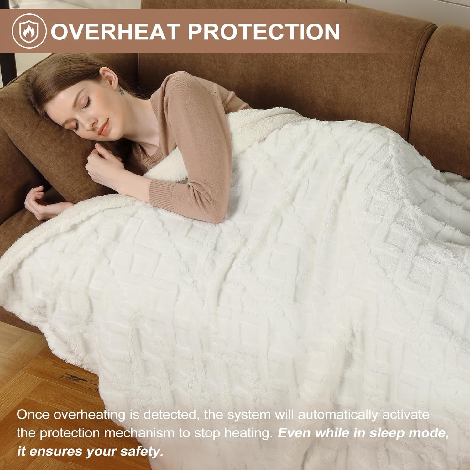 GARVEE Electric Heated Blanket Throw,50"×60" Fast Heating Blanket Throw with 10 Heating Levels&10 Time Settings,Off White
