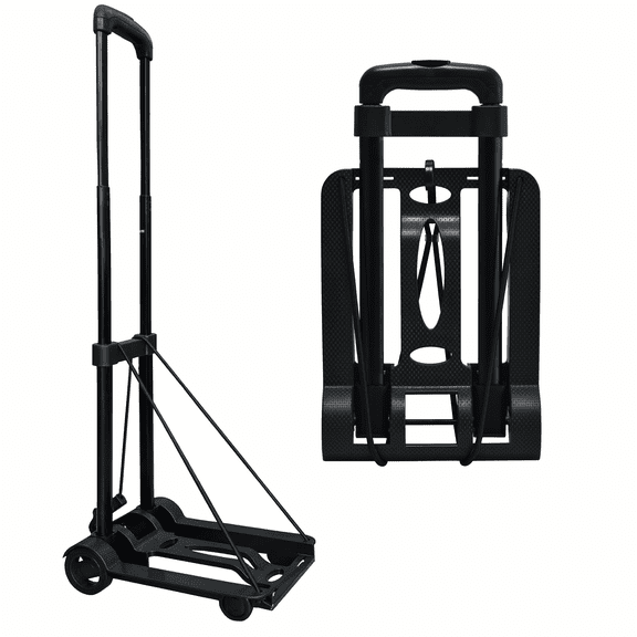 Takira Folding Hand Truck, 17" x 9" Compact Collapsible Luggage Cart, Portable Dolly with Elastic Ropes for Moving Travel.