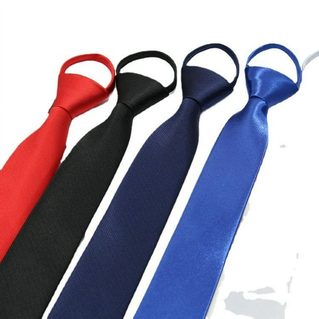 Corbata informal de moda de edición estrecha con cremallera fácil de tirar para hombre, estilo formal, de color negro liso