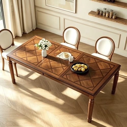 78.7" Traditional Rectangular Dining Table with Framed Wood Top & Turned Rubberwood Legs, Walnut