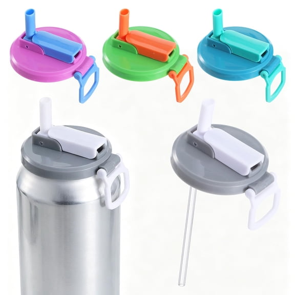 4 Pack Reusable Silicone Can Lids with Straw, Leak Proof Covers for Beverage, Juice and Seltzer, 4 Assorted Colors