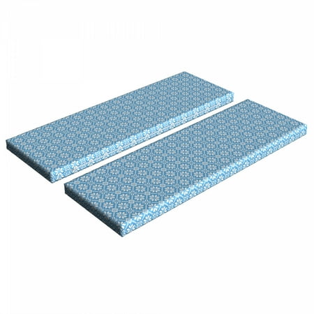 

Folk Art Bench Cushion Set of 2 Monochrome Culture Themed Floral Ukrainian Folkloric Ornament Pattern Standard Size Foam Pad and Decorative Cover Sky Blue and White by Ambesonne