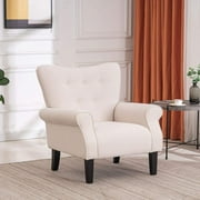 Erommy MidCentury Accent Chair with Arm ,High Back Armchair Beige,Beige