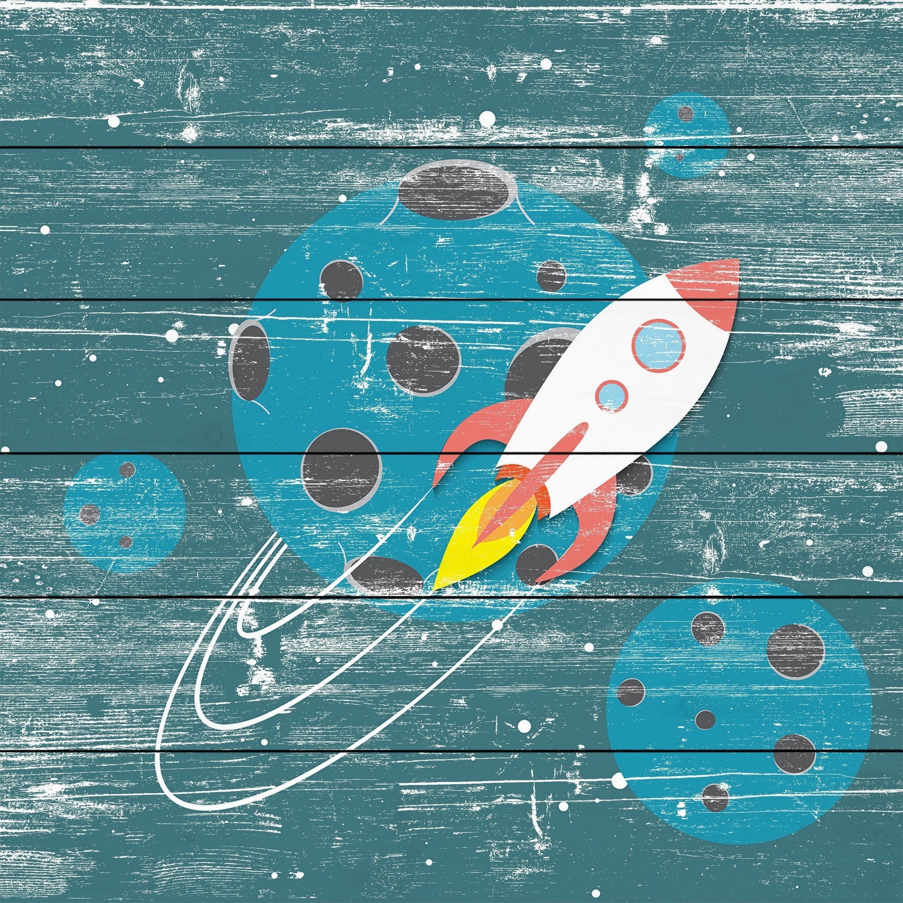 In Orbit Painting Print on White Wood