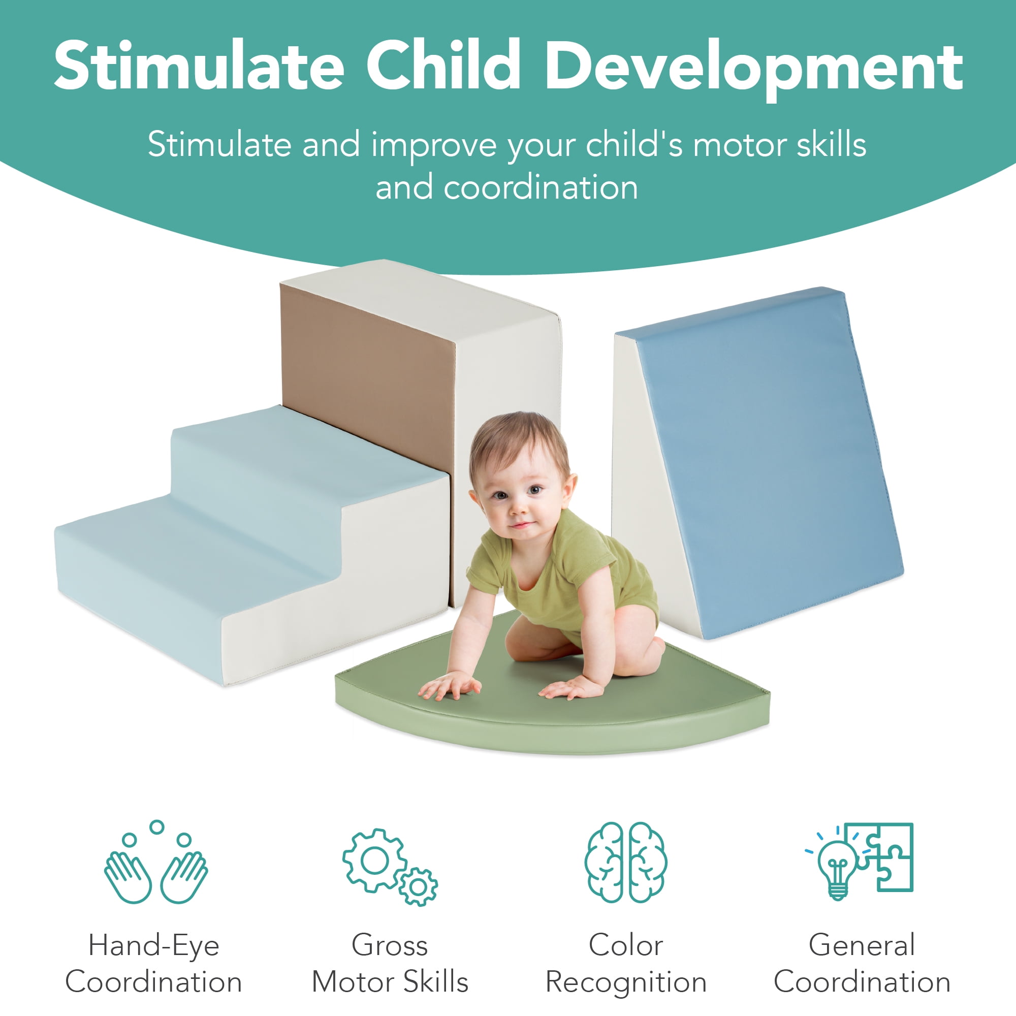 Best Choice Products Soft Foam Climbing Blocks for Toddlers, 4-Piece Play Set, Easy-Clean Vinyl - Earth Tone