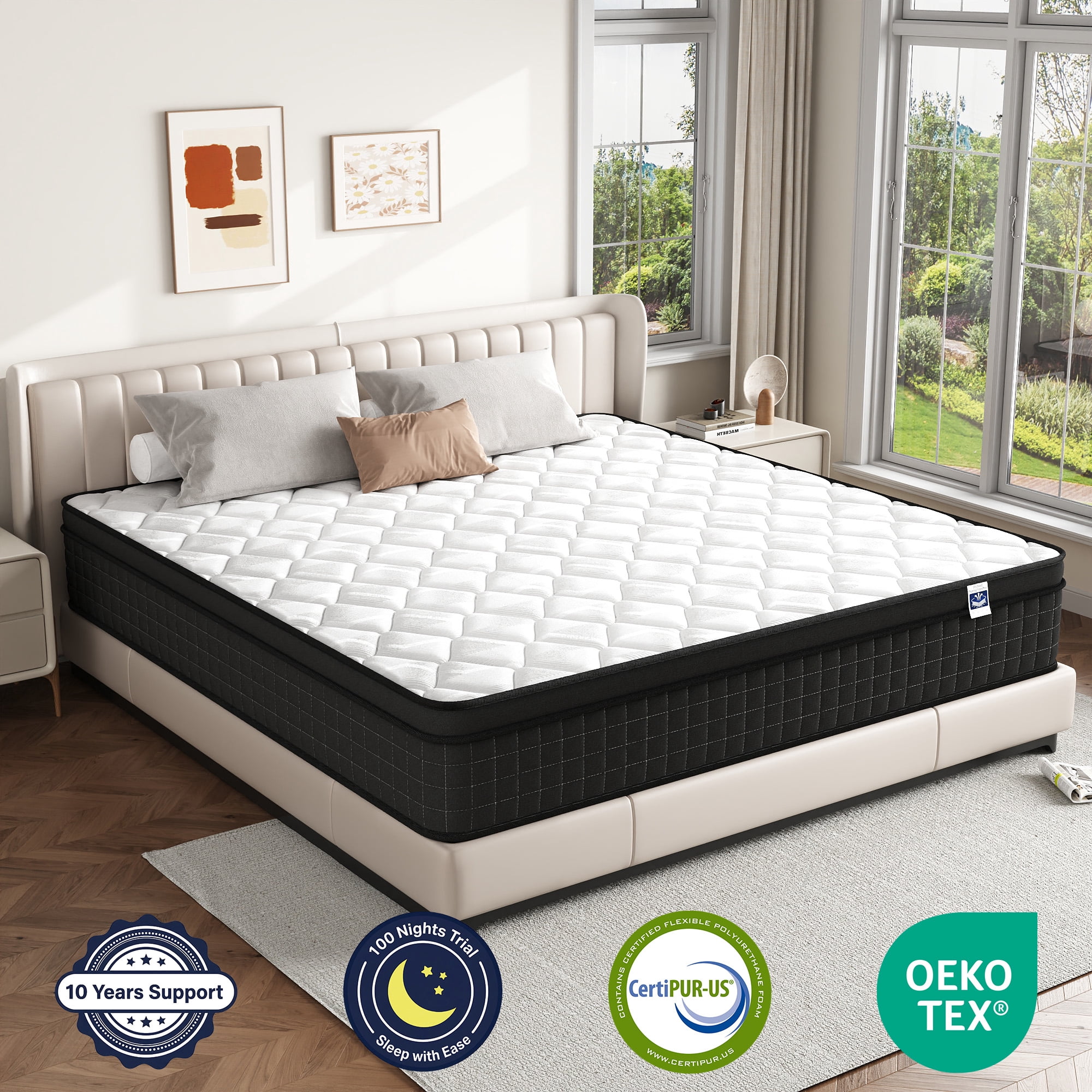 King Size 12" Hybrid Mattress - Gel Memory Foam & Pocket Springs, Medium Firm Feel, Motion Isolation, Pressure Relief, CertiPUR-US