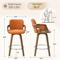 thumbnail image 6 of 26" Swivel Bar Stool Set of 1, 360° Counter Height Bar Stool with Back & Arms, Farmhouse Upholstered Barstool with Walnut Frame Faux Leather Counter Chair for Kitchen Island Orange, 6 of 13