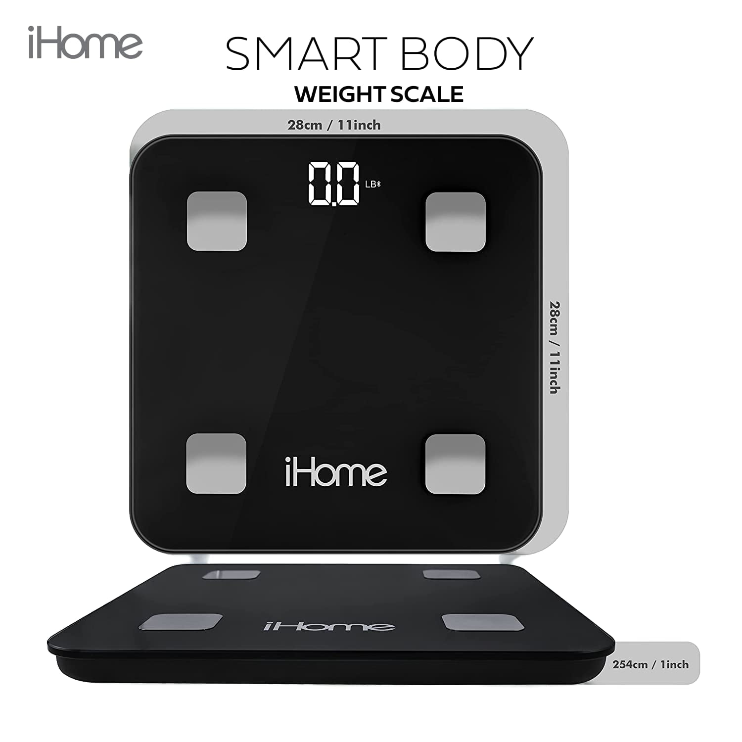 iHome Smart Scale 400 lbs Digital Bathroom Scale for Body Weight BMI  Weighing, Black