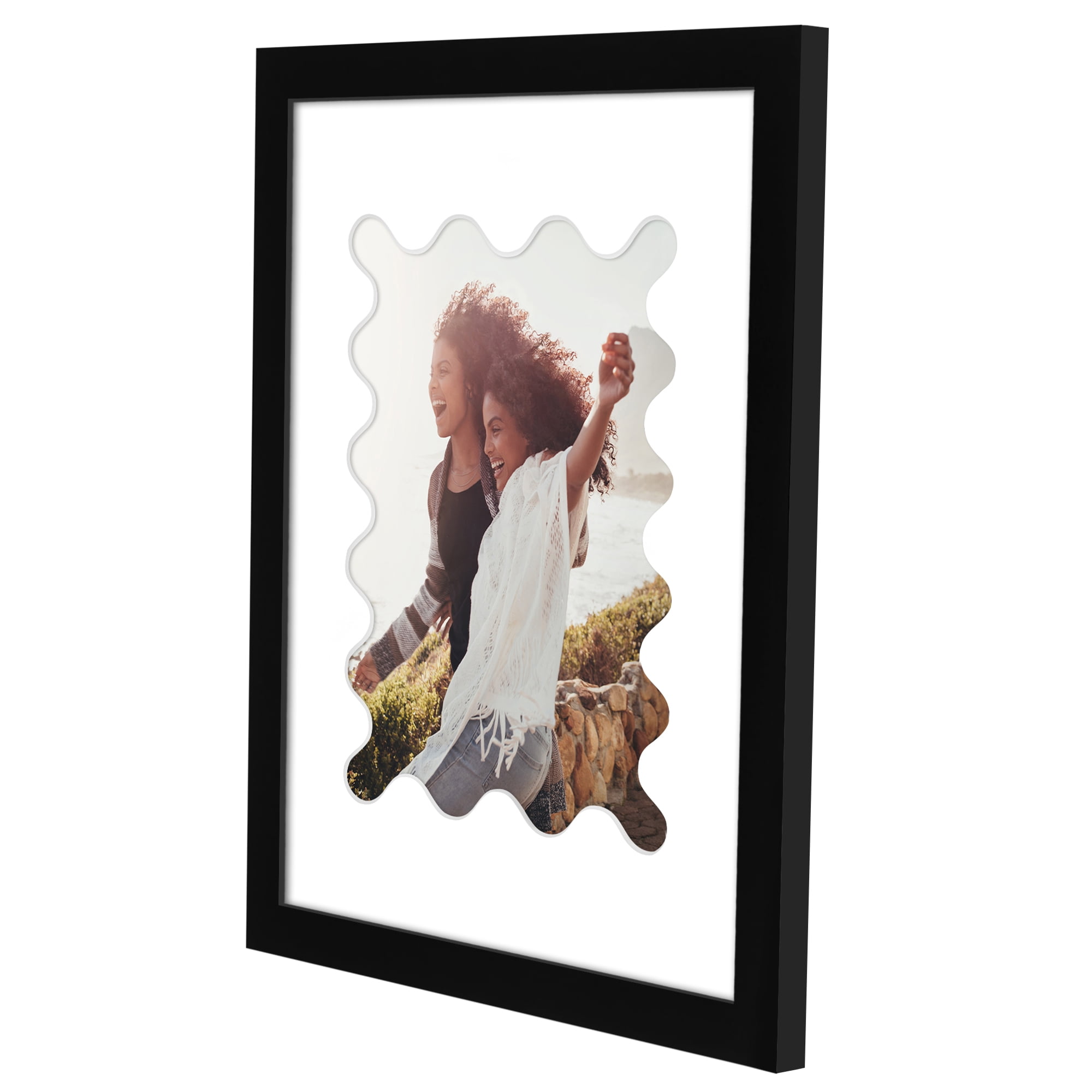 Americanflat 11x14 Picture Framewith Wavy Mat Shatter-Resistant Glass elevate cherished photos - Black