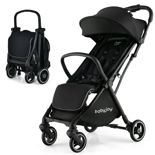 Gymax Poussette Portable pour Bébé Pliable à une Main avec Cadre en Aluminium Noir
