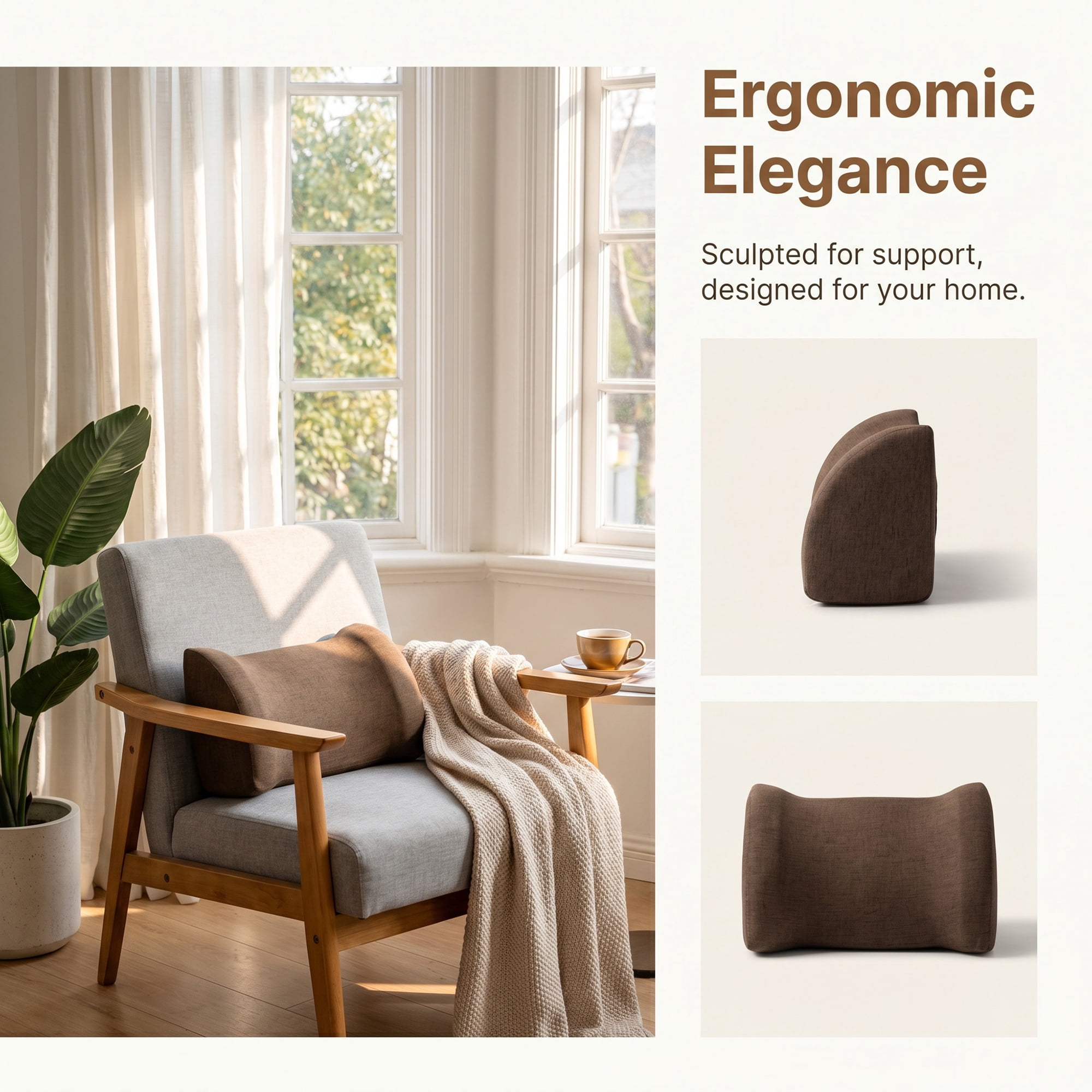 Unique Bargains Lumbar Support Pillow Cotton Back Support Coffee Brown 17.7" x 7.5" x 11"