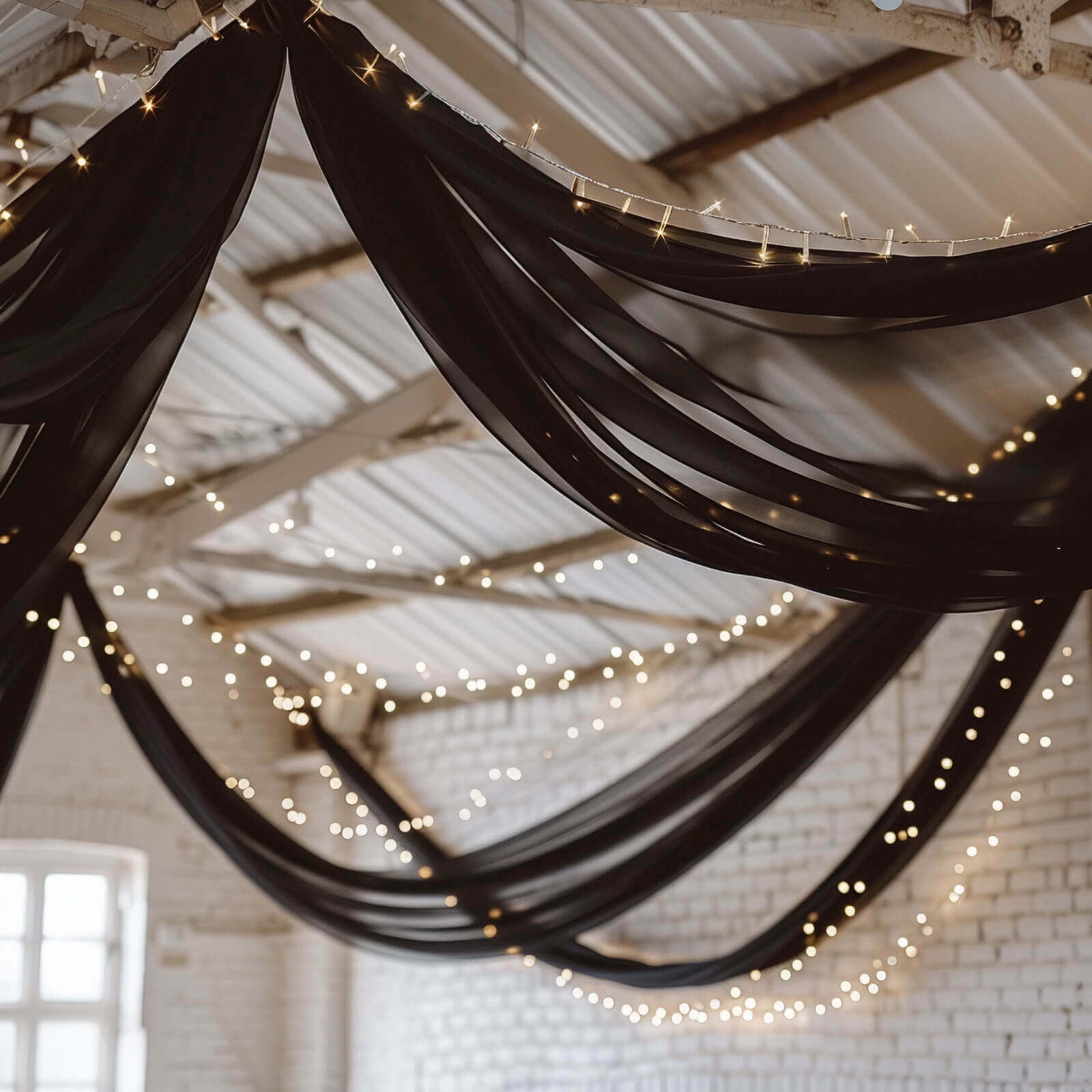 Efavormart 5ftx32ft Premium Black Chiffon Curtain Panel, Backdrop Ceiling Drapery With Rod Pocket
