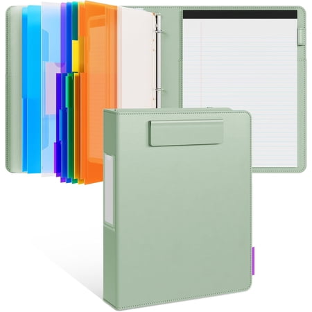 3 Ring Binder Clipboard with Storage 12.4 x10.2 Magnetic Clipboard Folder with 5 Expandable Folders Refillable Lined Notepad (11 x 8.5 ) Ideal for School Office Nursing(Grass Green)